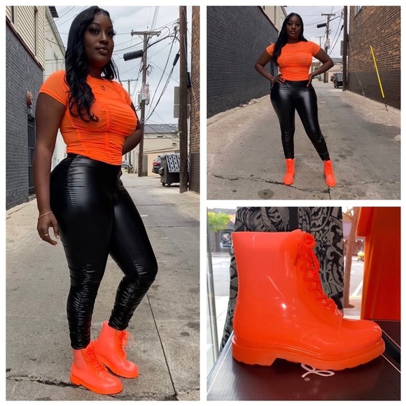 Shoes - Neon Orange Rubber Rain Boots